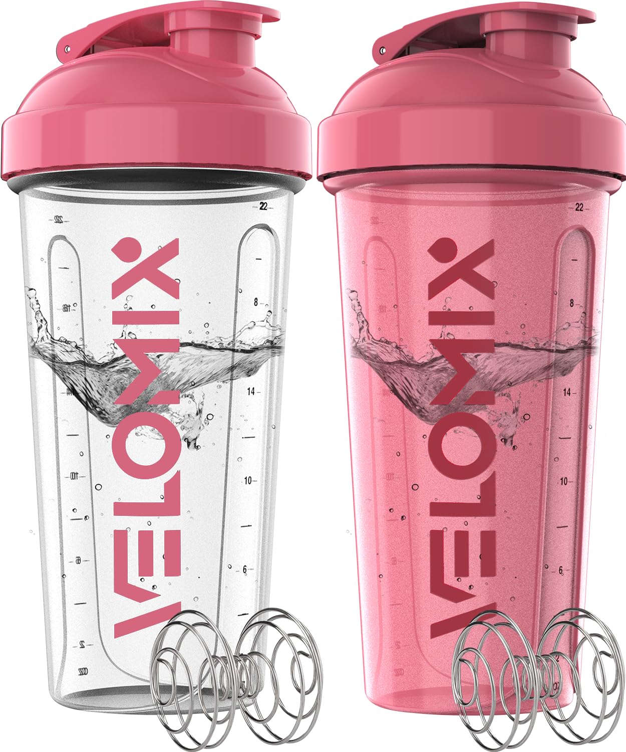 VELOMIX - 2 Pack- 28 oz Protein Shaker Bottles for Protein Mixes - 2x Wire Whisk | Leak Proof Shaker Cups for Protein Shakes | Protein Shaker Bottle Pack (Black/Transparent) - My Store