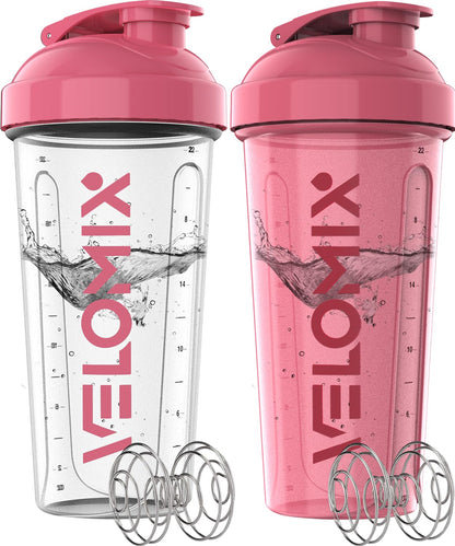VELOMIX - 2 Pack- 28 oz Protein Shaker Bottles for Protein Mixes - 2x Wire Whisk | Leak Proof Shaker Cups for Protein Shakes | Protein Shaker Bottle Pack (Black/Transparent) - My Store