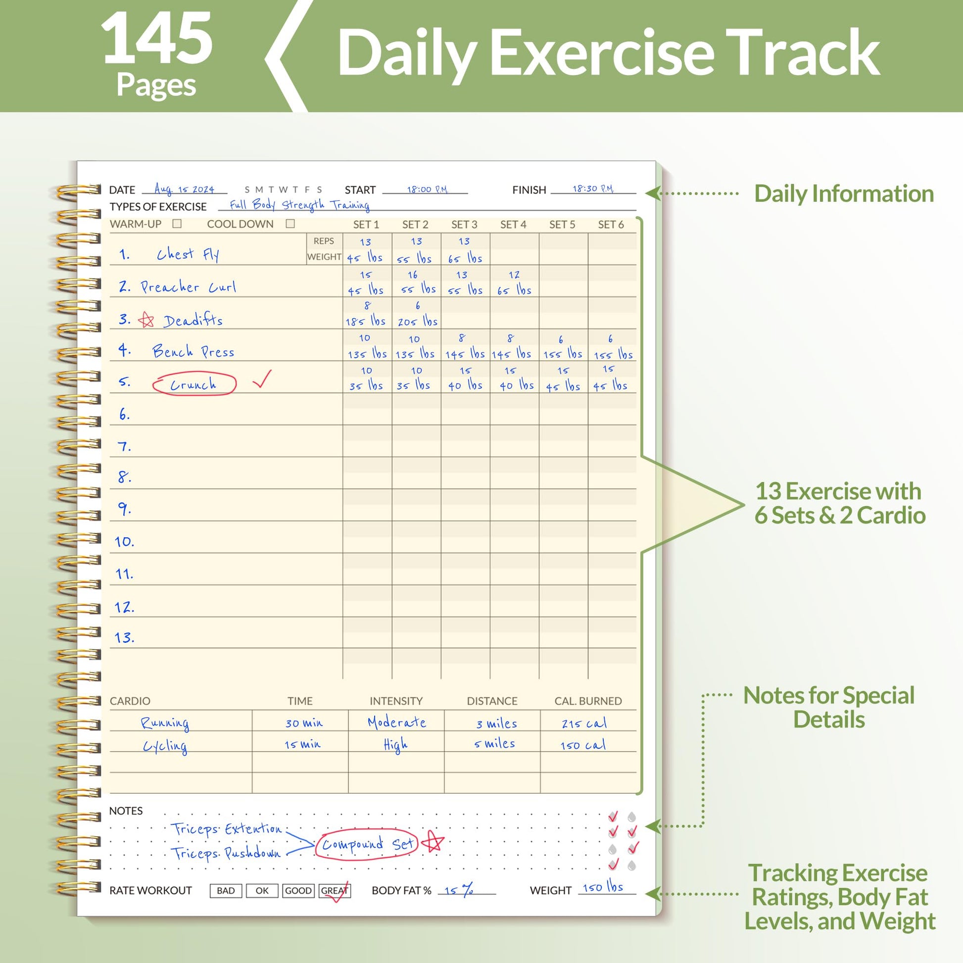 Fitness Journal Workout Planner for Women & Men, A5 (6.4" x 8.3") Workout Journal Log Book Planner Gift for Track Gym Essentials, Home Workouts, Track Progress, Achieve Wellness Goals, Black - My Store