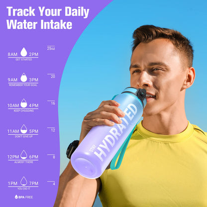 Sahara Sailor Water Bottle, 32/25/17oz Durable and Leakproof Water Bottles Motivational with Time Marker, Tritan, BPA Free, Wide Mouth with Easy Clean Brush for Gym, Travel, School, Office (1 Bottle) - My Store