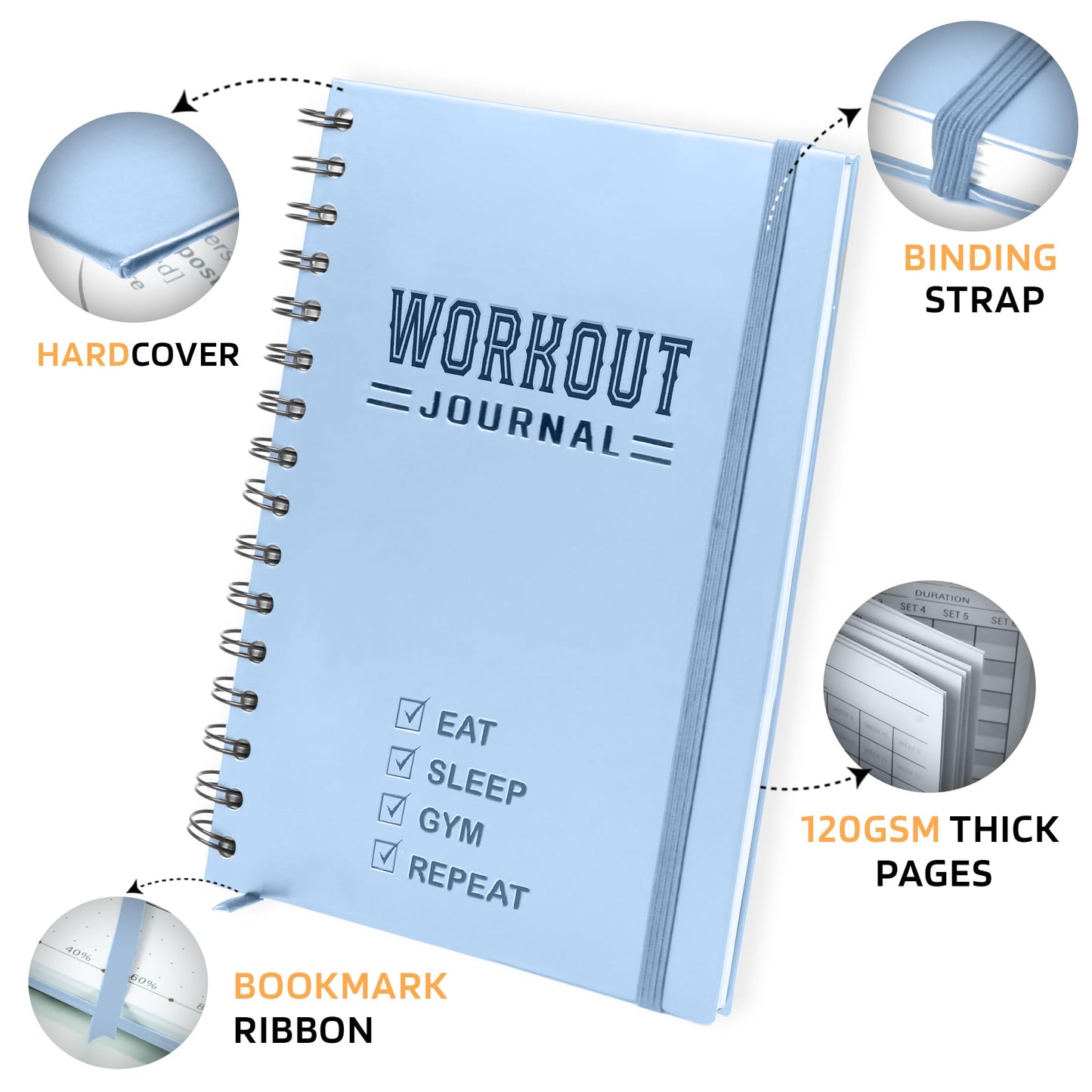 Nextnoid Hardcover Fitness Journal Workout Planner for Men & Women - A5(5.7" x 8.3") Sturdy Workout Log Book to Track Gym & Home Workouts - My Store