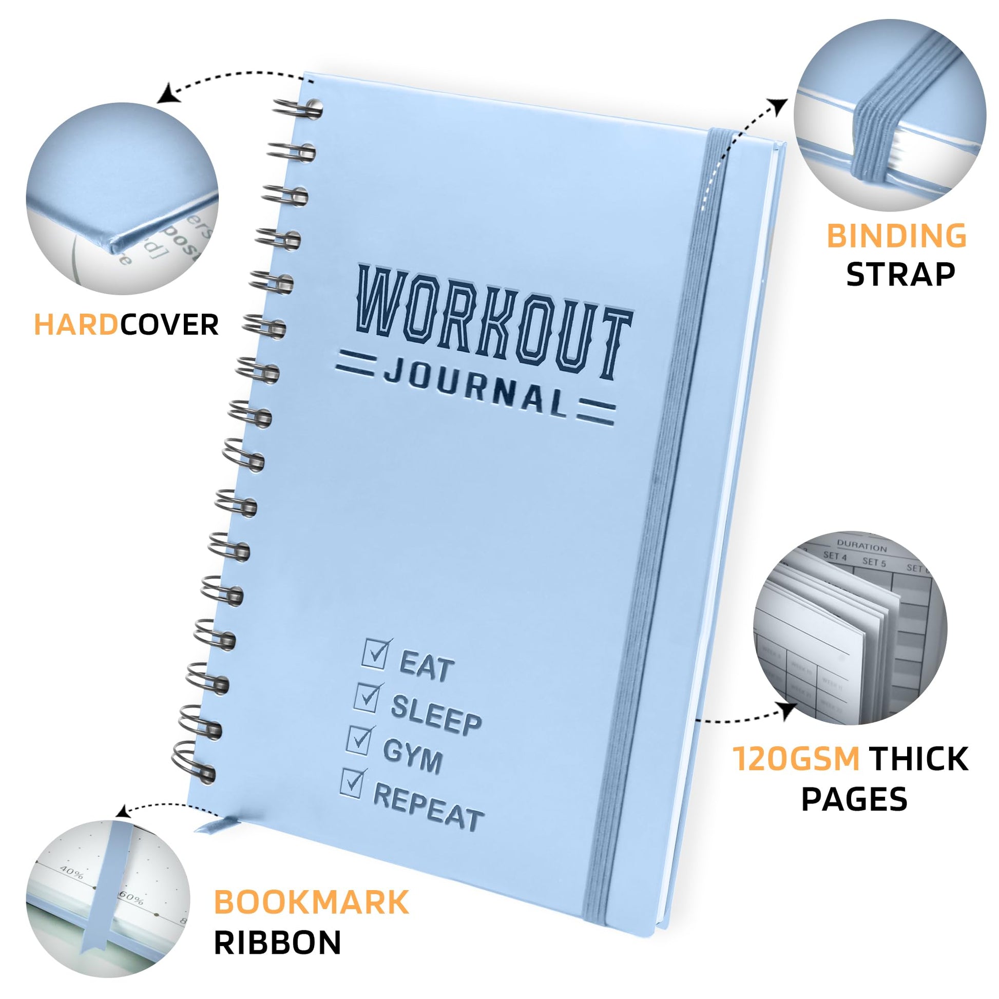 Nextnoid Hardcover Fitness Journal Workout Planner for Men & Women - A5(5.7" x 8.3") Sturdy Workout Log Book to Track Gym & Home Workouts - My Store