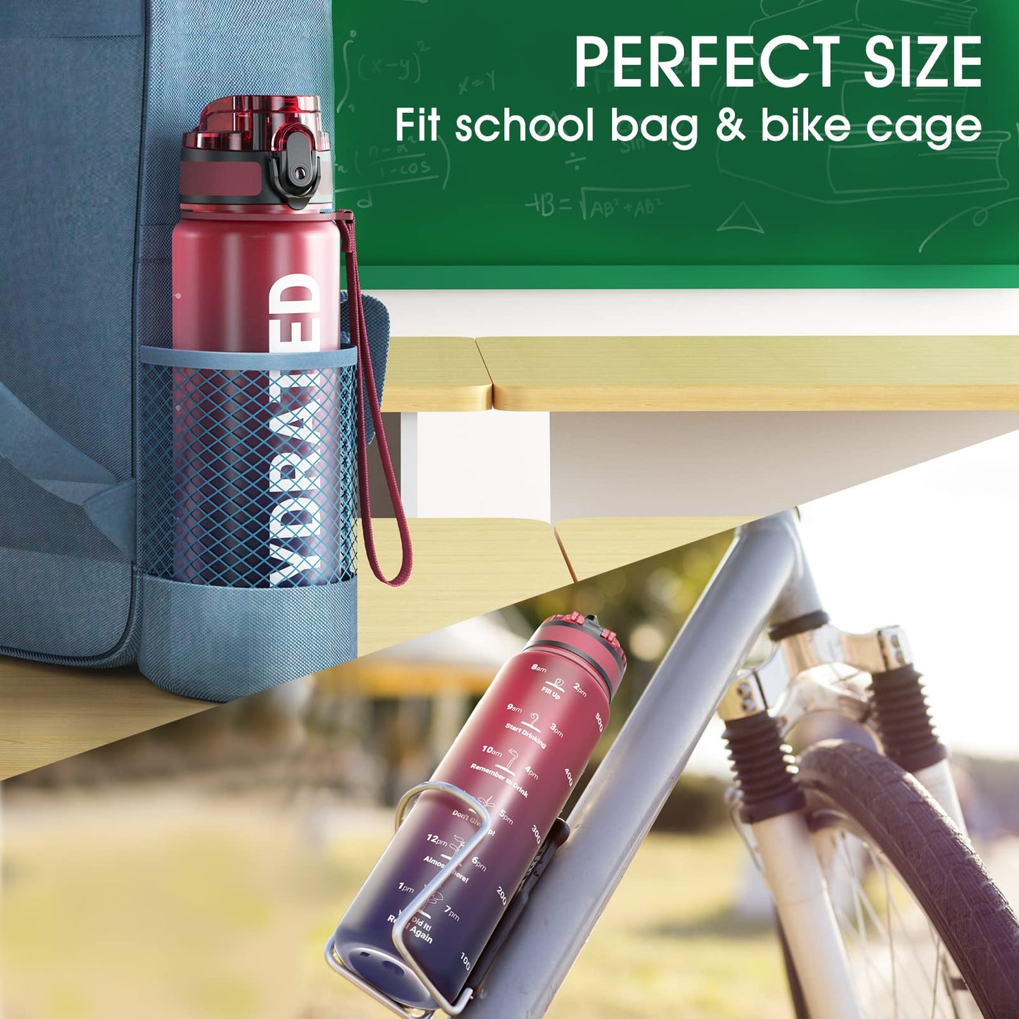 Sahara Sailor Water Bottle, 32/25/17oz Durable and Leakproof Water Bottles Motivational with Time Marker, Tritan, BPA Free, Wide Mouth with Easy Clean Brush for Gym, Travel, School, Office (1 Bottle) - My Store