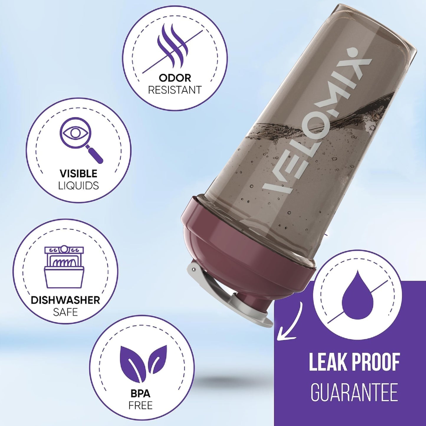 VELOMIX - 2 Pack- 28 oz Protein Shaker Bottles for Protein Mixes - 2x Wire Whisk | Leak Proof Shaker Cups for Protein Shakes | Protein Shaker Bottle Pack (Black/Transparent) - My Store