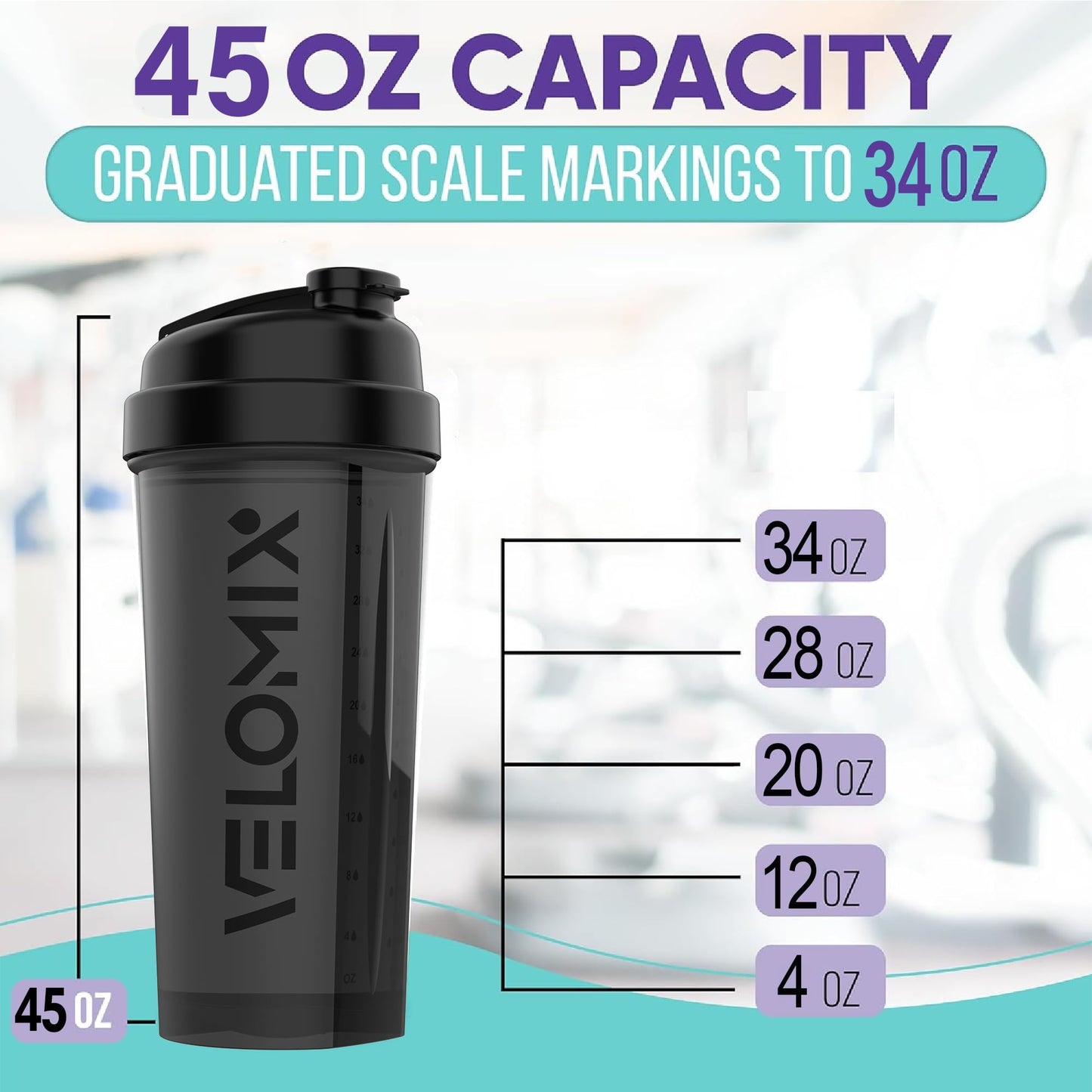 VELOMIX - 2 Pack- 28 oz Protein Shaker Bottles for Protein Mixes - 2x Wire Whisk | Leak Proof Shaker Cups for Protein Shakes | Protein Shaker Bottle Pack (Black/Transparent) - My Store