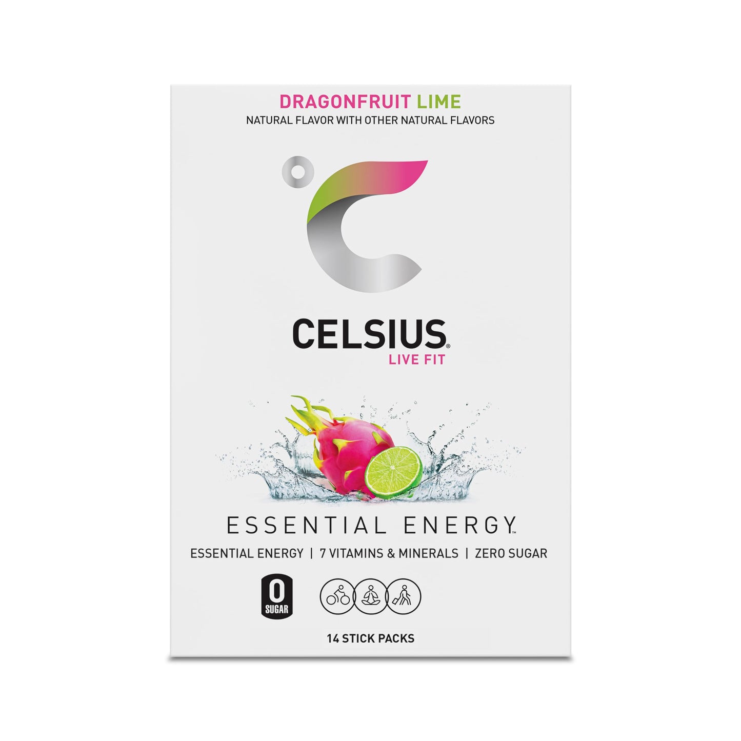 CELSIUS On-the-Go Powder Stick Zero Sugar (14 Sticks per Pack), Orange, 2.60 Oz