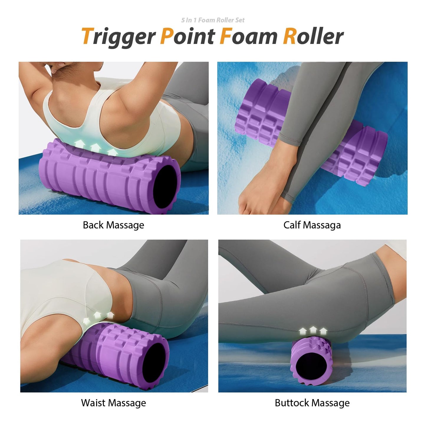 5 in1 Foam Roller Set, Trigger Point Foam Roller, Massage Roller Stick, Massage Ball, Resistance Band for Deep Muscle Massage Pilates Yoga,Fitness Exercise for Whole Body (Black-Red) - My Store