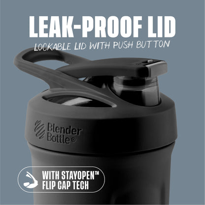 BlenderBottle Strada Shaker Cup Insulated Stainless Steel Water Bottle with Wire Whisk, 24-Ounce, Black - My Store