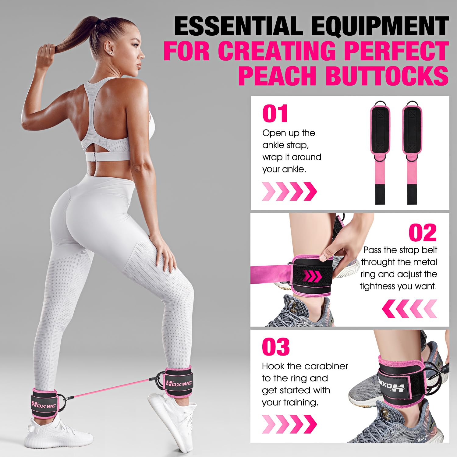 Ankle Resistance Bands with Cuffs, Ankle Bands for Working Out, Ankle Resistance Band for Leg, Booty Workout Equipment for Kickbacks Hip Fitness Training, Exercise Bands for Butt Lift Women - My Store