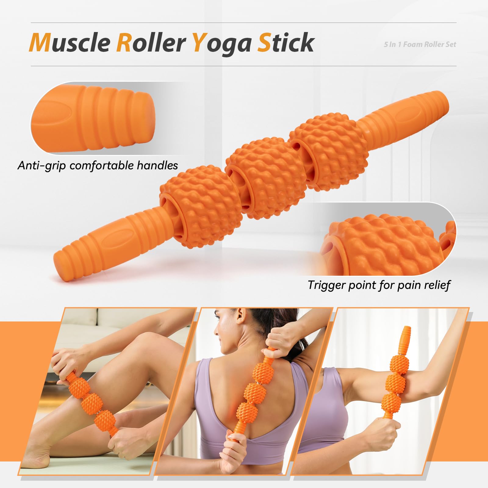 5 in1 Foam Roller Set, Trigger Point Foam Roller, Massage Roller Stick, Massage Ball, Resistance Band for Deep Muscle Massage Pilates Yoga,Fitness Exercise for Whole Body (Black-Red) - My Store