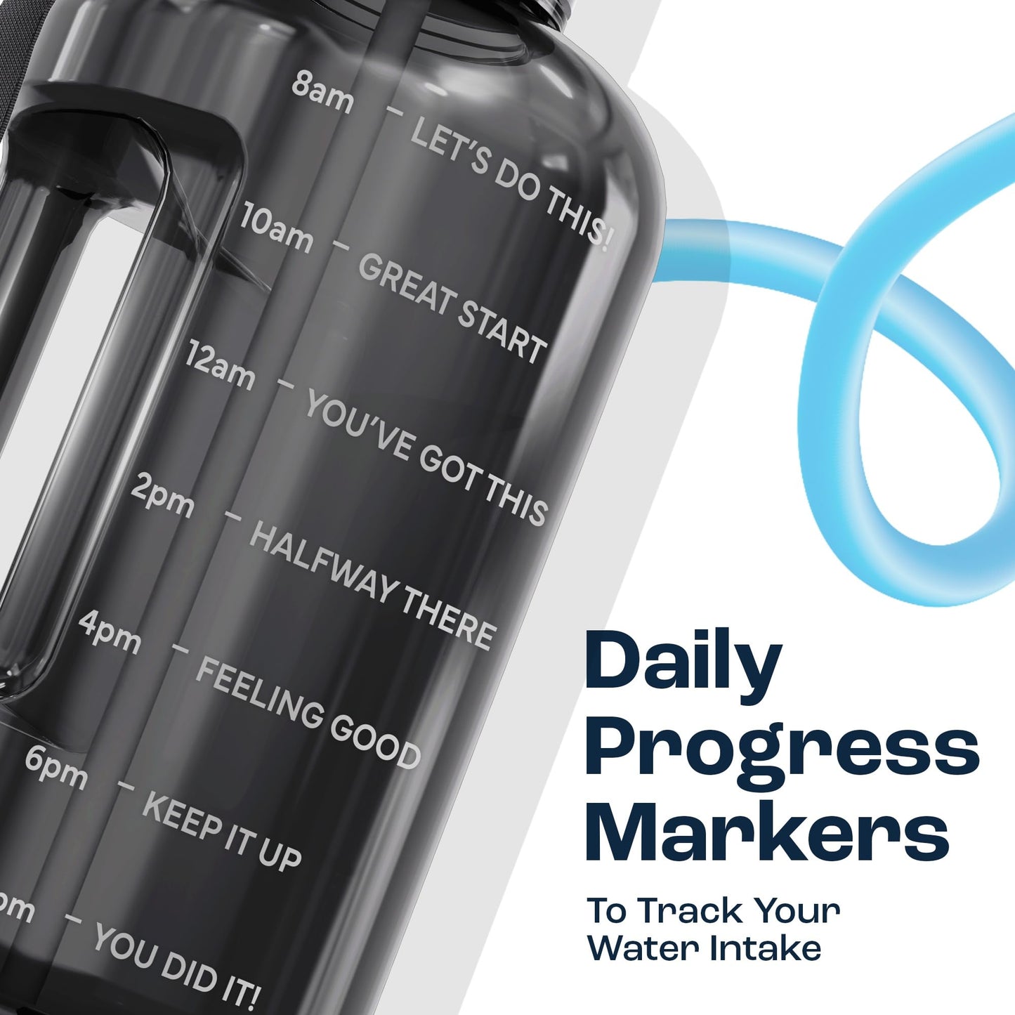 AQUAFIT 1 Gallon Water Bottle with Time Marker - Straw & Chug Lid - BPA Free Gym Water Bottle with Straw - Big Gallon Jug (Gray, 128 oz - 2 Lids) - My Store