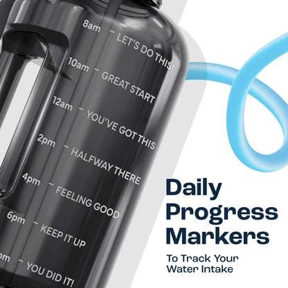 AQUAFIT 1 Gallon Water Bottle with Time Marker - Straw & Chug Lid - BPA Free Gym Water Bottle with Straw - Big Gallon Jug (Gray, 128 oz - 2 Lids) - My Store