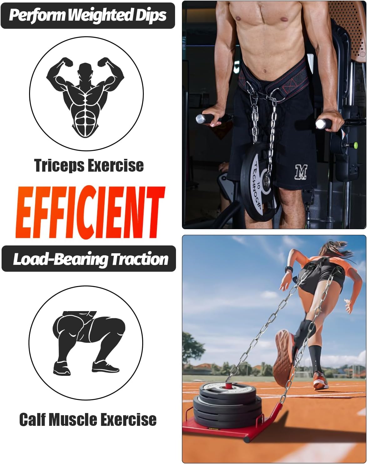 Dip belt With 37-40" Chain, 550lbs - 650lbs Weight Capacity, Weightlifting Belt for Dips and Pullups - My Store