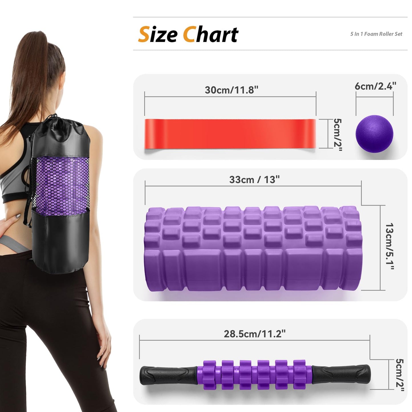 5 in1 Foam Roller Set, Trigger Point Foam Roller, Massage Roller Stick, Massage Ball, Resistance Band for Deep Muscle Massage Pilates Yoga,Fitness Exercise for Whole Body (Black-Red) - My Store