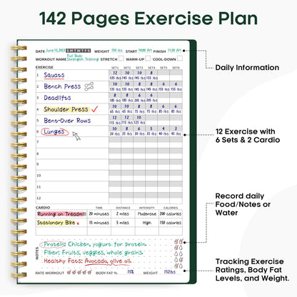 Fitness Workout Journal for Women & Men, A5(5.5" x 8.2") Workout Log Book Planner for Tracking, Progress, and Achieving Your Wellness Goals - Green - My Store
