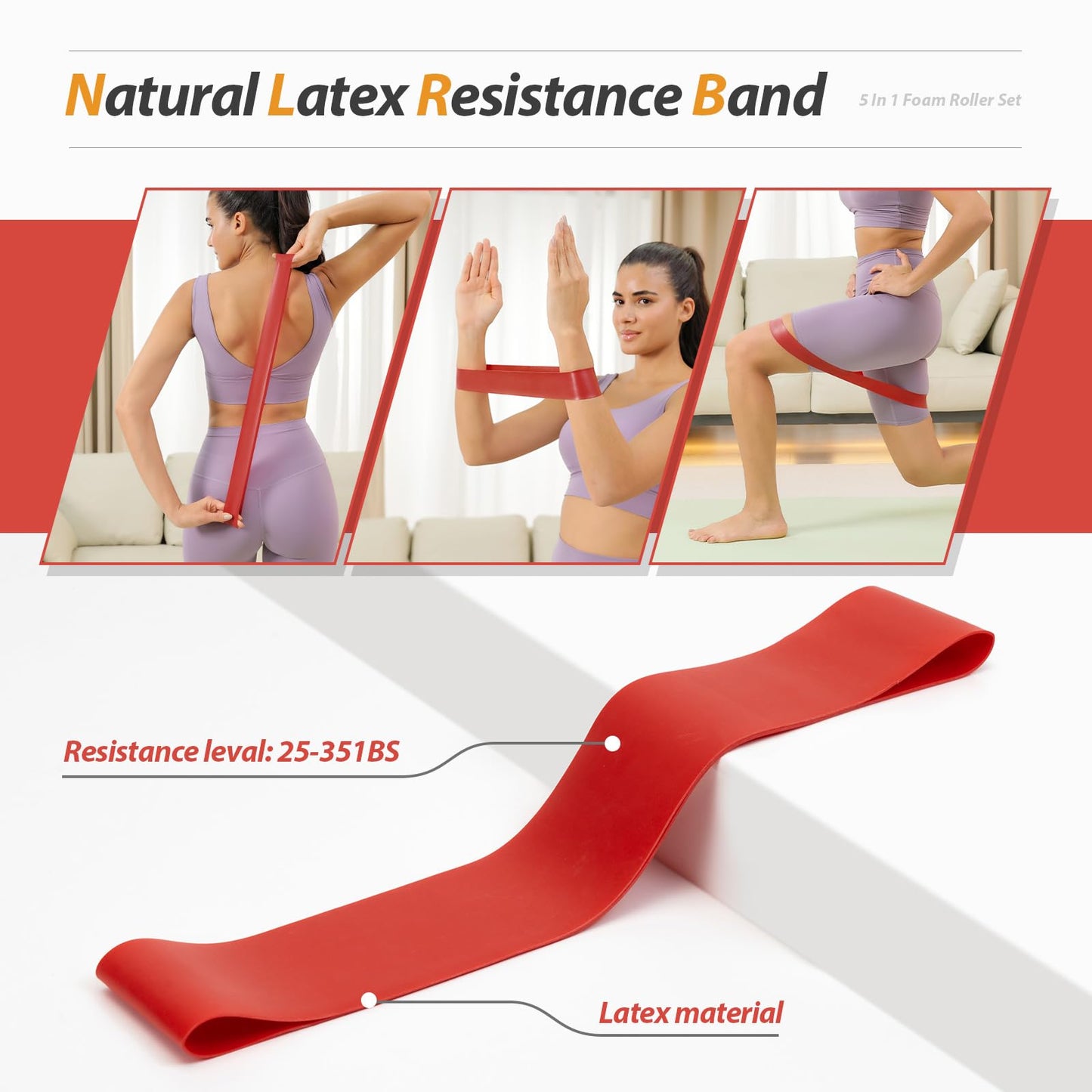 5 in1 Foam Roller Set, Trigger Point Foam Roller, Massage Roller Stick, Massage Ball, Resistance Band for Deep Muscle Massage Pilates Yoga,Fitness Exercise for Whole Body (Black-Red) - My Store