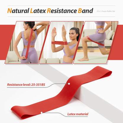 5 in1 Foam Roller Set, Trigger Point Foam Roller, Massage Roller Stick, Massage Ball, Resistance Band for Deep Muscle Massage Pilates Yoga,Fitness Exercise for Whole Body (Black-Red) - My Store