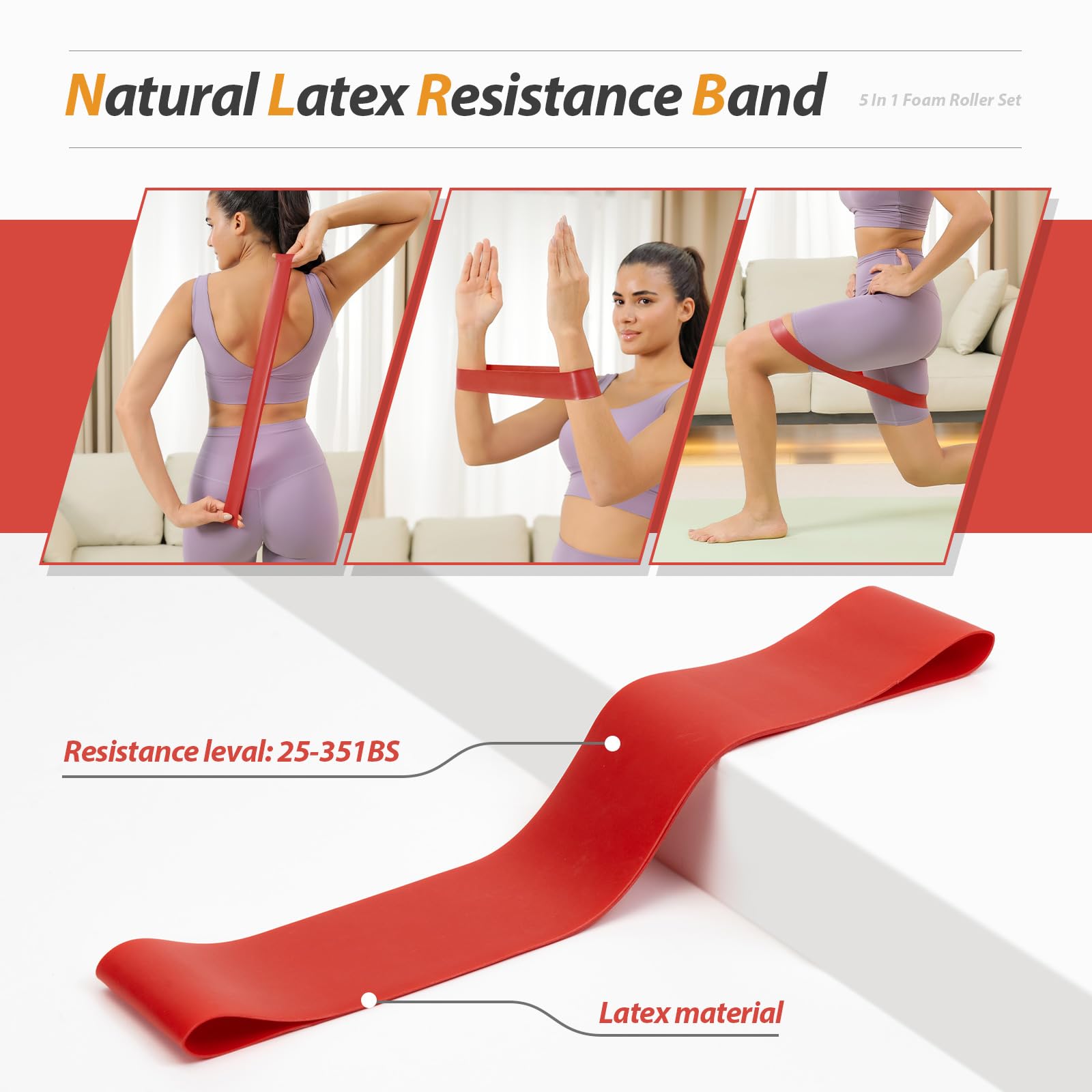 5 in1 Foam Roller Set, Trigger Point Foam Roller, Massage Roller Stick, Massage Ball, Resistance Band for Deep Muscle Massage Pilates Yoga,Fitness Exercise for Whole Body (Black-Red) - My Store