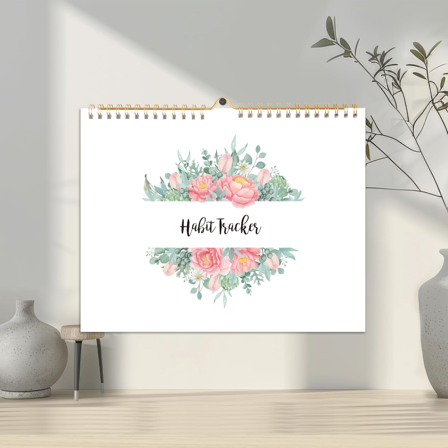 Habit Tracker Calendar- 12 Months Undated Daily Weekly & Monthly Period Habit Tracker Journal, Greenery Floral, Spiral Binding with Writable Goals Habits Track and Self Care Office Supplies. 8"x10" - My Store