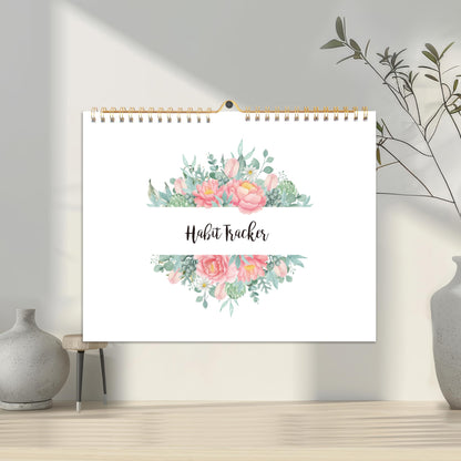 Habit Tracker Calendar- 12 Months Undated Daily Weekly & Monthly Period Habit Tracker Journal, Greenery Floral, Spiral Binding with Writable Goals Habits Track and Self Care Office Supplies. 8"x10" - My Store