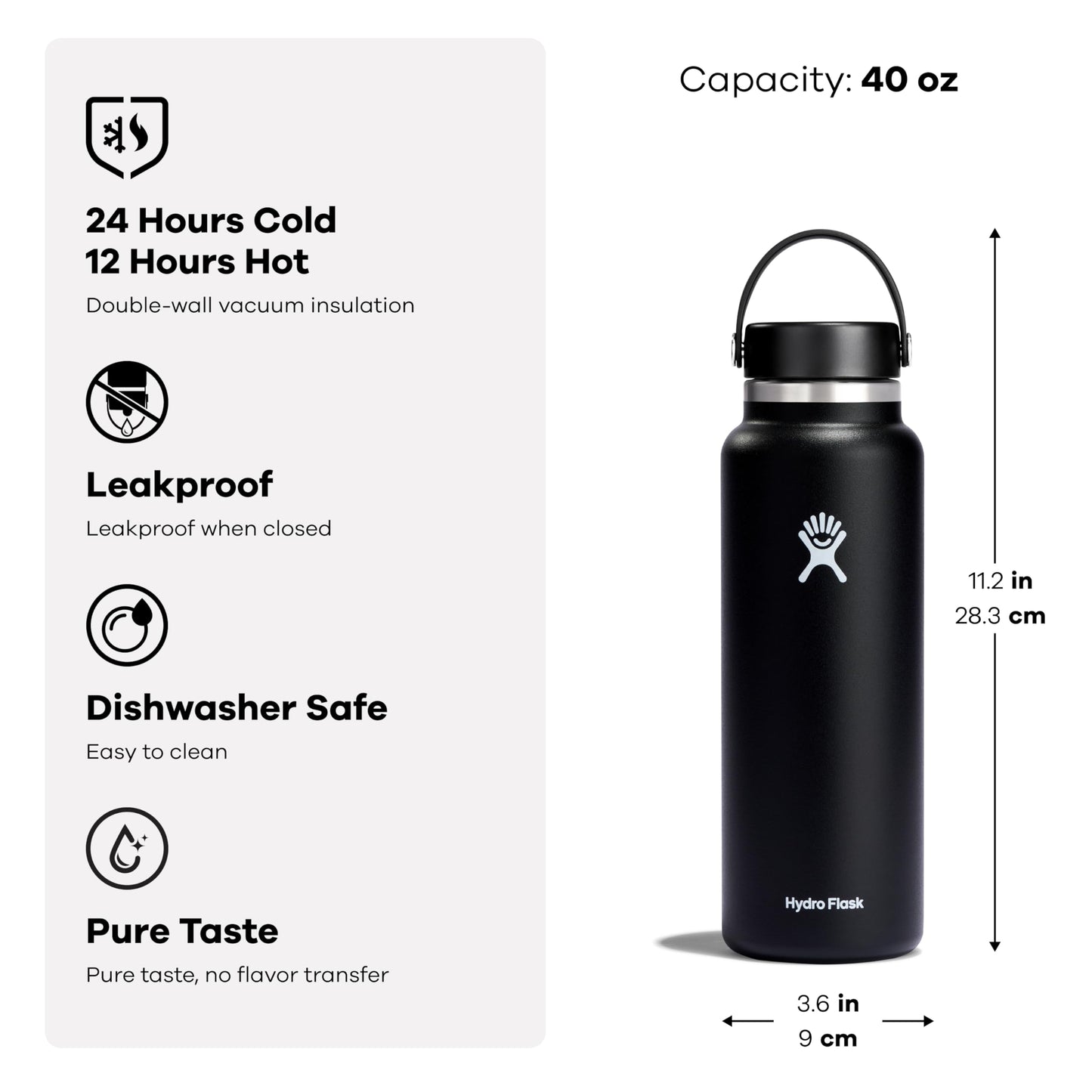 Hydro Flask Water Bottle - Insulated Stainless Steel - Wide Mouth Flex Lid, Non Spill, Leakproof and Refillable in 32 Oz Stone Gray
