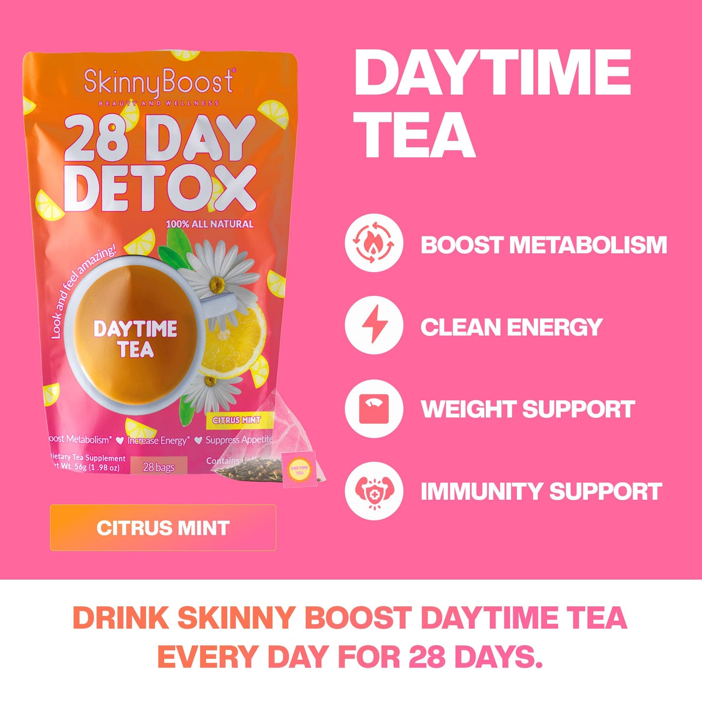 Skinny Boost Detox Tea Kit- 2 PACK –1 Daytime (28 Bags) + 1 Evening -(14 Bags) – Herbal Detox for Weight, Metabolism, Energy, Bloating & Colon Cleanse – Green Tea, Vegan, Keto, Non-GMO, Sugar-Free - My Store