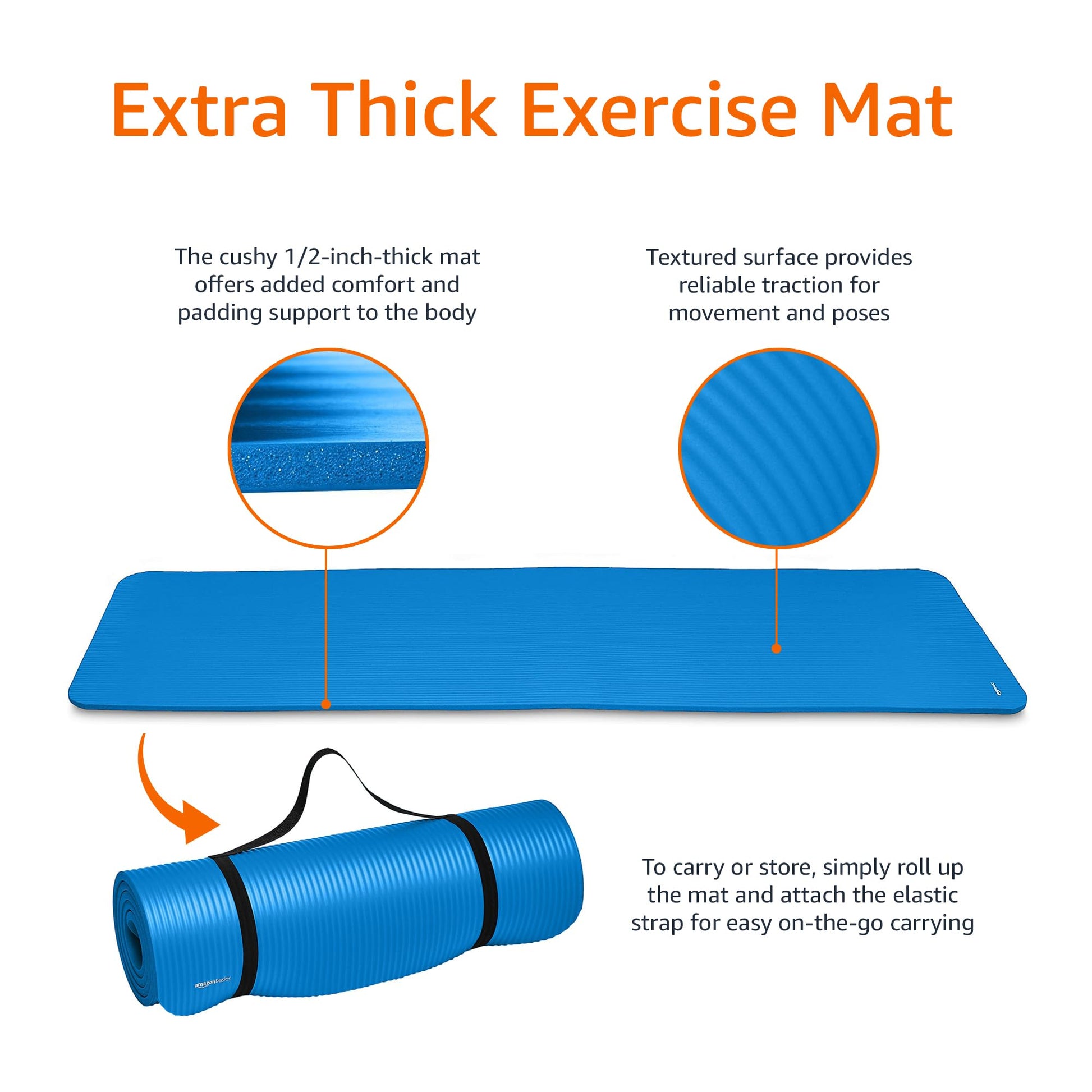 Amazon Basics 1/2 Inch Extra Thick Exercise Yoga Mat with Carrying Strap, Cushioned Support, for Fitness and Gym Workouts - My Store