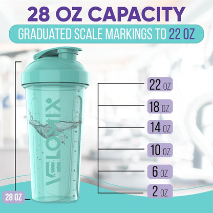 VELOMIX - 2 Pack- 28 oz Protein Shaker Bottles for Protein Mixes - 2x Wire Whisk | Leak Proof Shaker Cups for Protein Shakes | Protein Shaker Bottle Pack (Black/Transparent) - My Store
