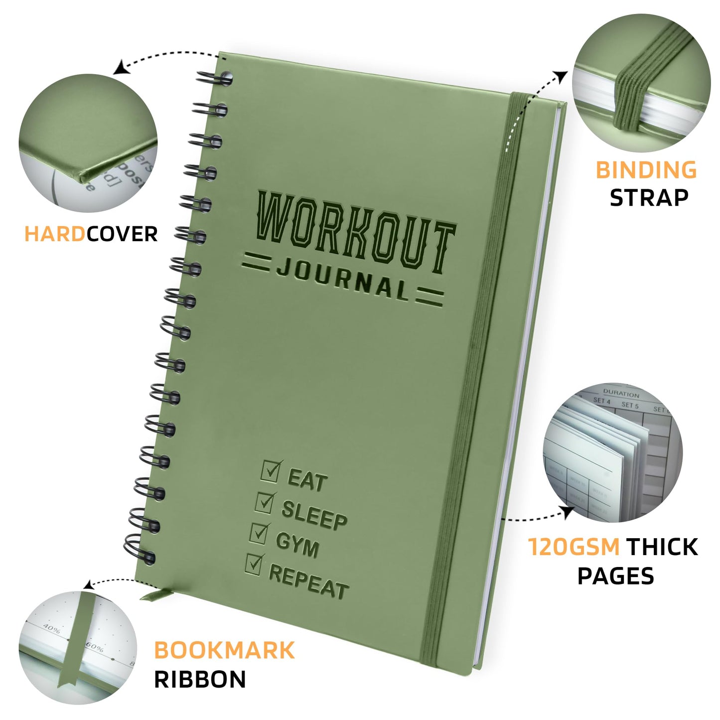 Nextnoid Hardcover Fitness Journal Workout Planner for Men & Women - A5(5.7" x 8.3") Sturdy Workout Log Book to Track Gym & Home Workouts - My Store