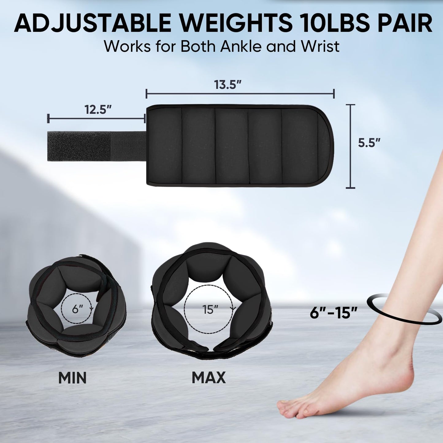 APEXUP 10lbs/Pair Adjustable Ankle Weights for Women and Men, Modularized Leg Weight Straps for Yoga, Walking, Running, Aerobics, Gym