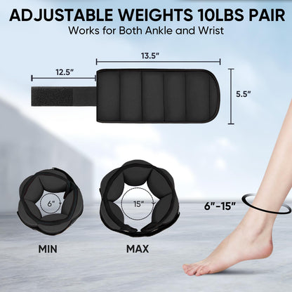 APEXUP 10lbs/Pair Adjustable Ankle Weights for Women and Men, Modularized Leg Weight Straps for Yoga, Walking, Running, Aerobics, Gym