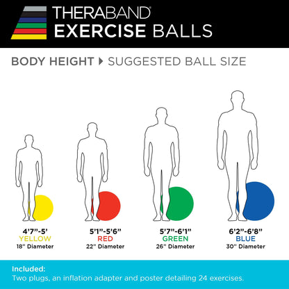 THERABAND Exercise Ball, Stability Ball with 55 cm Diameter for Athletes 5'1" to 5'6" Tall, Standard Fitness Ball for Posture, Balance, Yoga, Pilates, Core, & Rehab, Red - My Store