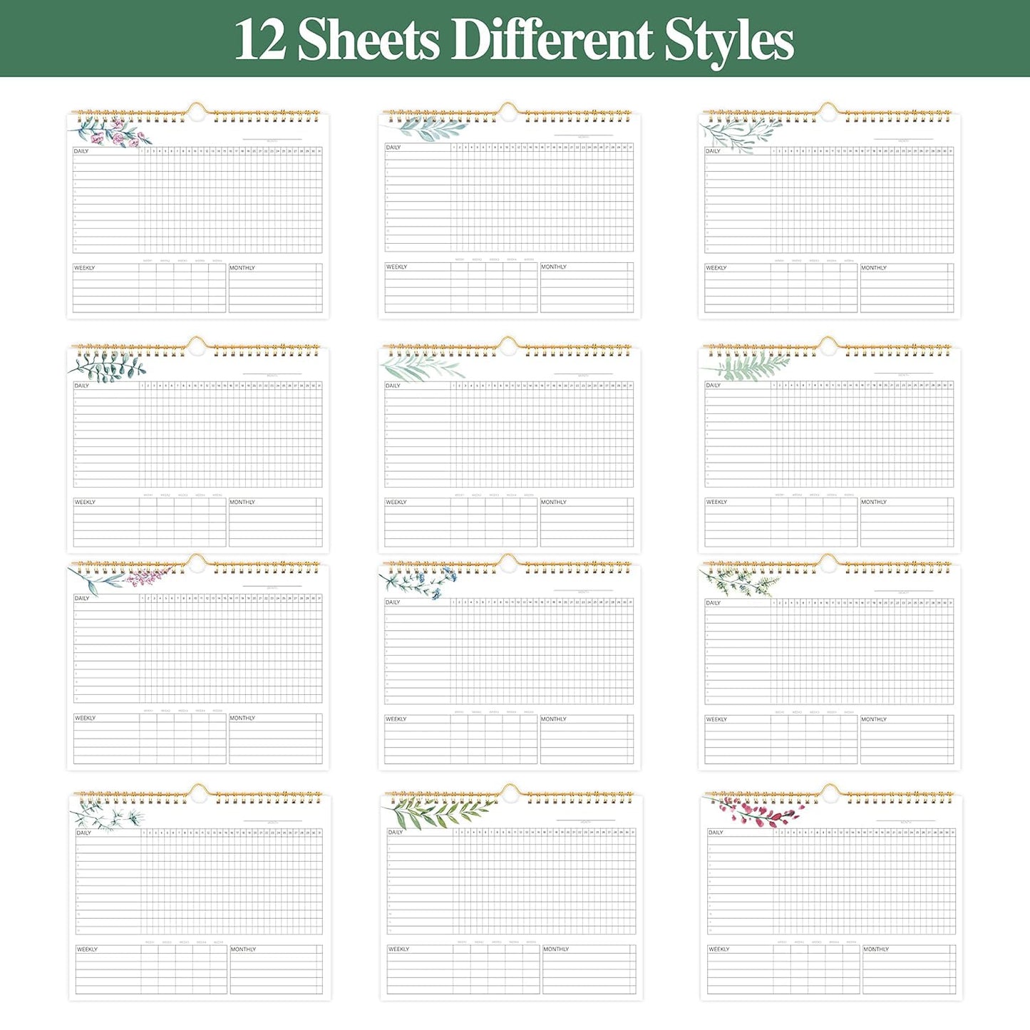 Habit Tracker Calendar- 12 Months Undated Daily Weekly & Monthly Period Habit Tracker Journal, Greenery Floral, Spiral Binding with Writable Goals Habits Track and Self Care Office Supplies. 8"x10" - My Store