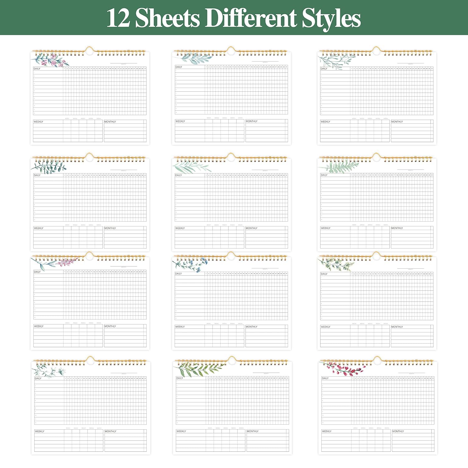 Habit Tracker Calendar- 12 Months Undated Daily Weekly & Monthly Period Habit Tracker Journal, Greenery Floral, Spiral Binding with Writable Goals Habits Track and Self Care Office Supplies. 8"x10" - My Store