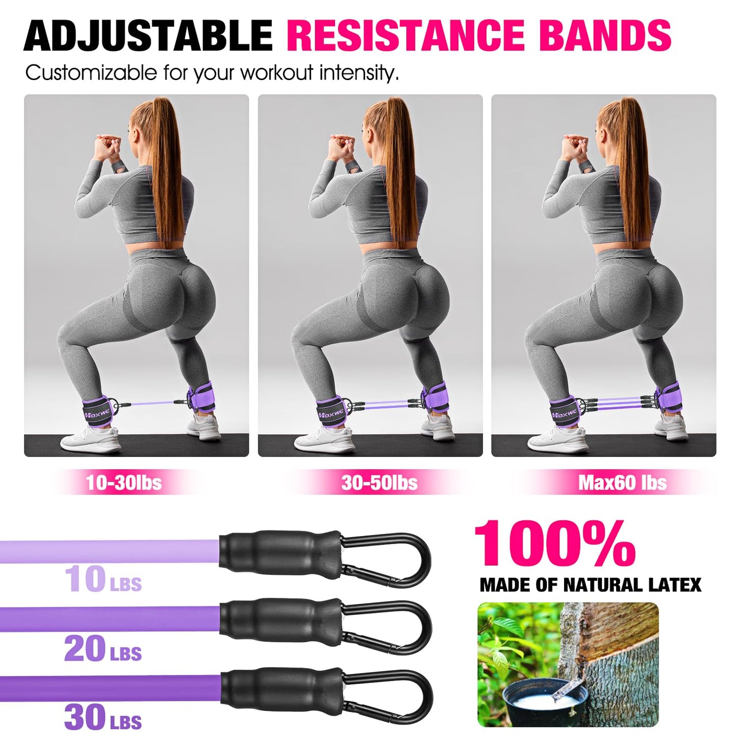 Ankle Resistance Bands with Cuffs, Ankle Bands for Working Out, Ankle Resistance Band for Leg, Booty Workout Equipment for Kickbacks Hip Fitness Training, Exercise Bands for Butt Lift Women - My Store