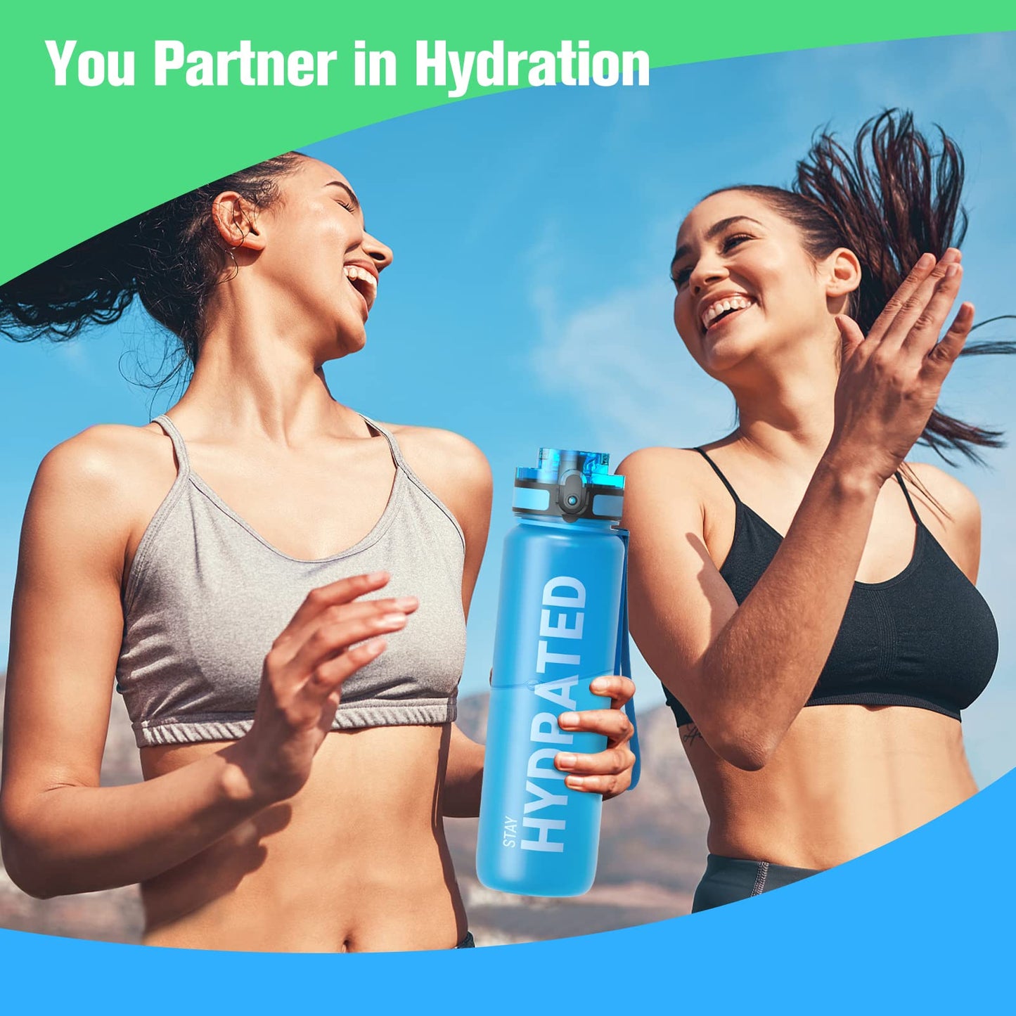 Sahara Sailor Water Bottle, 32/25/17oz Durable and Leakproof Water Bottles Motivational with Time Marker, Tritan, BPA Free, Wide Mouth with Easy Clean Brush for Gym, Travel, School, Office (1 Bottle) - My Store