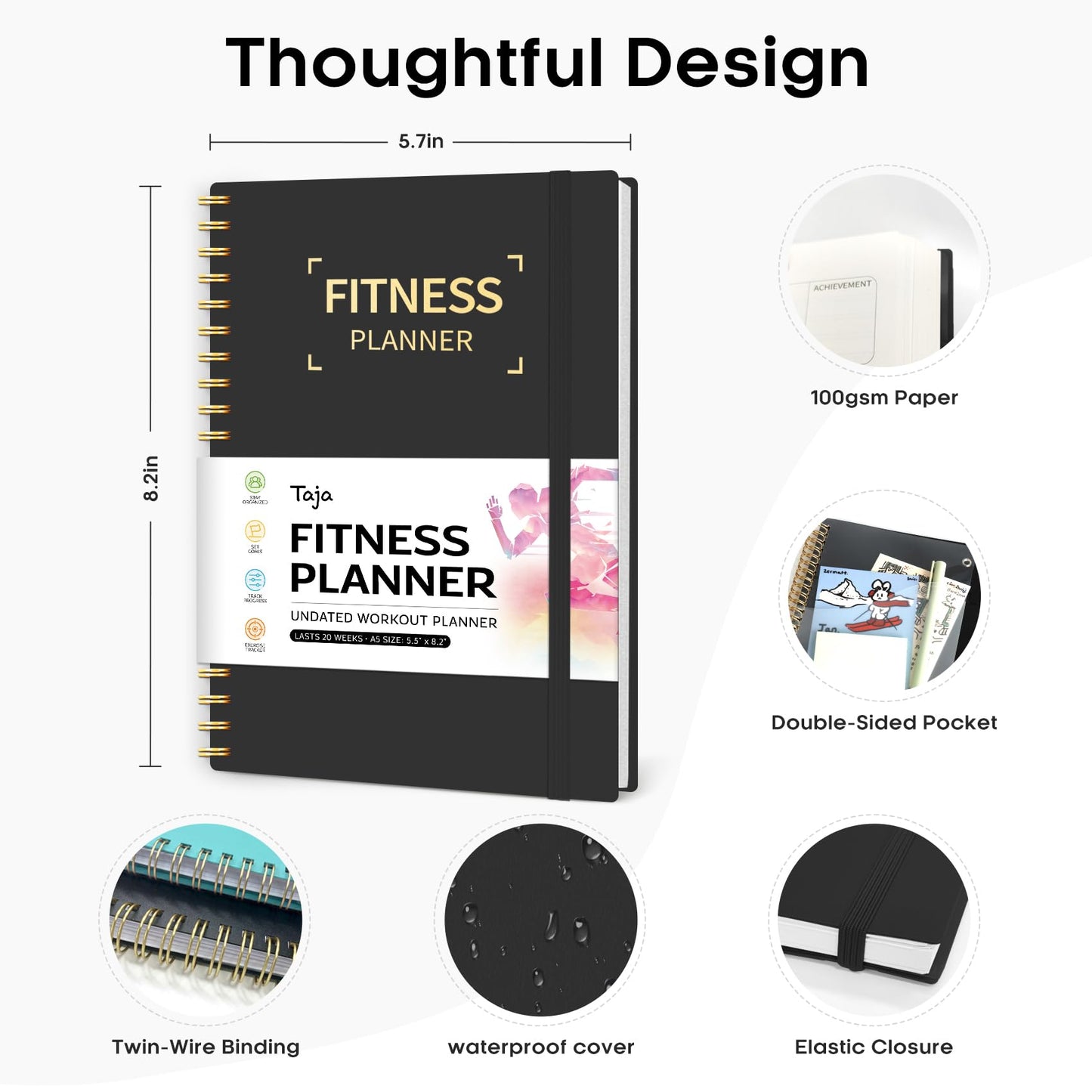 Fitness Workout Journal for Women & Men, A5(5.5" x 8.2") Workout Log Book Planner for Tracking, Progress, and Achieving Your Wellness Goals - Green - My Store
