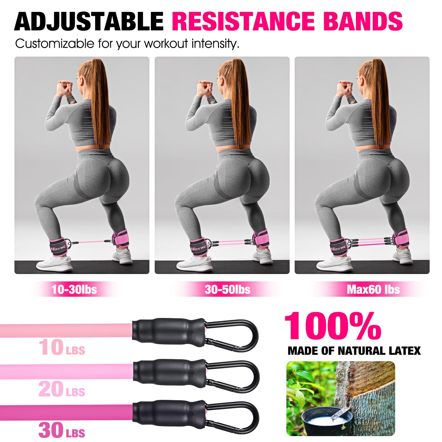 Ankle Resistance Bands with Cuffs, Ankle Bands for Working Out, Ankle Resistance Band for Leg, Booty Workout Equipment for Kickbacks Hip Fitness Training, Exercise Bands for Butt Lift Women - My Store