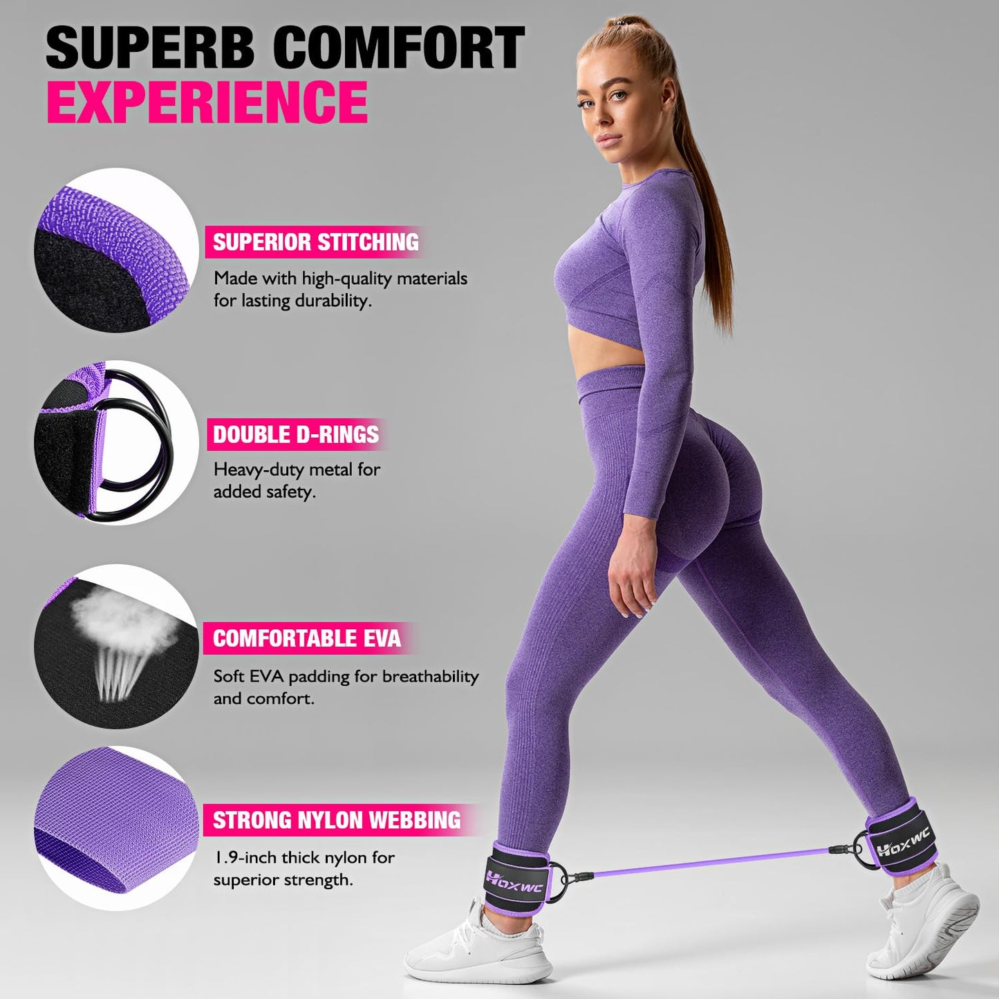 Ankle Resistance Bands with Cuffs, Ankle Bands for Working Out, Ankle Resistance Band for Leg, Booty Workout Equipment for Kickbacks Hip Fitness Training, Exercise Bands for Butt Lift Women - My Store