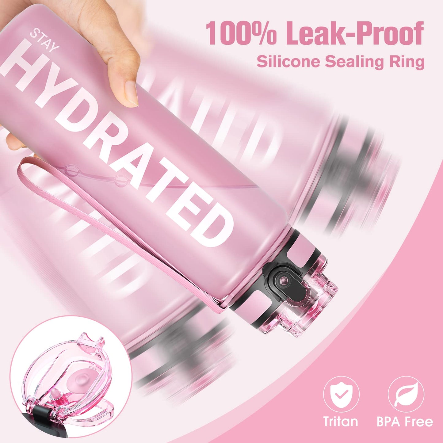 Sahara Sailor Water Bottle, 32/25/17oz Durable and Leakproof Water Bottles Motivational with Time Marker, Tritan, BPA Free, Wide Mouth with Easy Clean Brush for Gym, Travel, School, Office (1 Bottle) - My Store