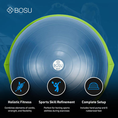 Bosu Balance Ball Exercise Trainer, Home Gym Equipment w/ Guided Workouts & Pump, 26", Blue - Inflatable Fitness Platform for Strength Training, Standing, Balancing, and Core Workout - My Store