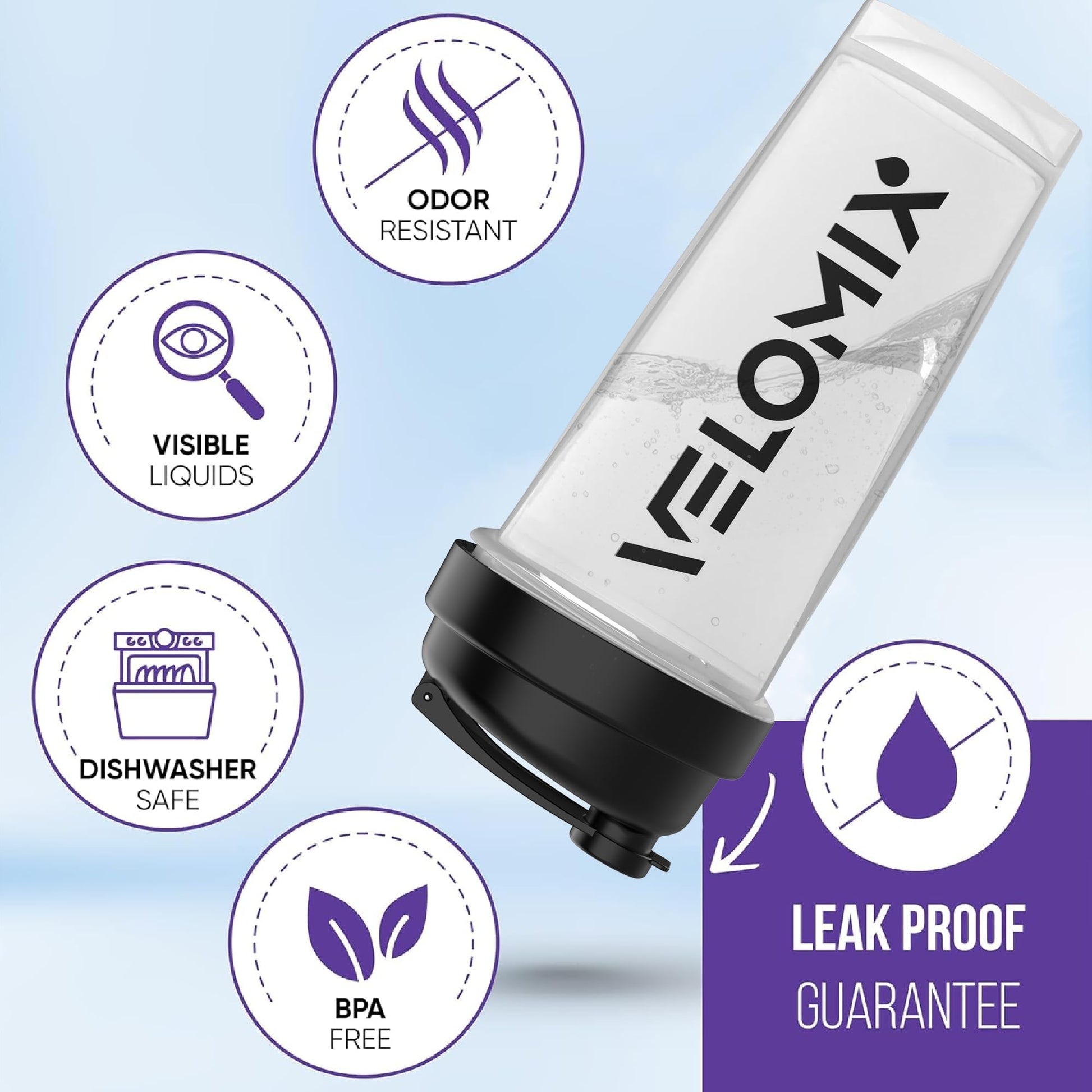 VELOMIX - 2 Pack- 28 oz Protein Shaker Bottles for Protein Mixes - 2x Wire Whisk | Leak Proof Shaker Cups for Protein Shakes | Protein Shaker Bottle Pack (Black/Transparent) - My Store