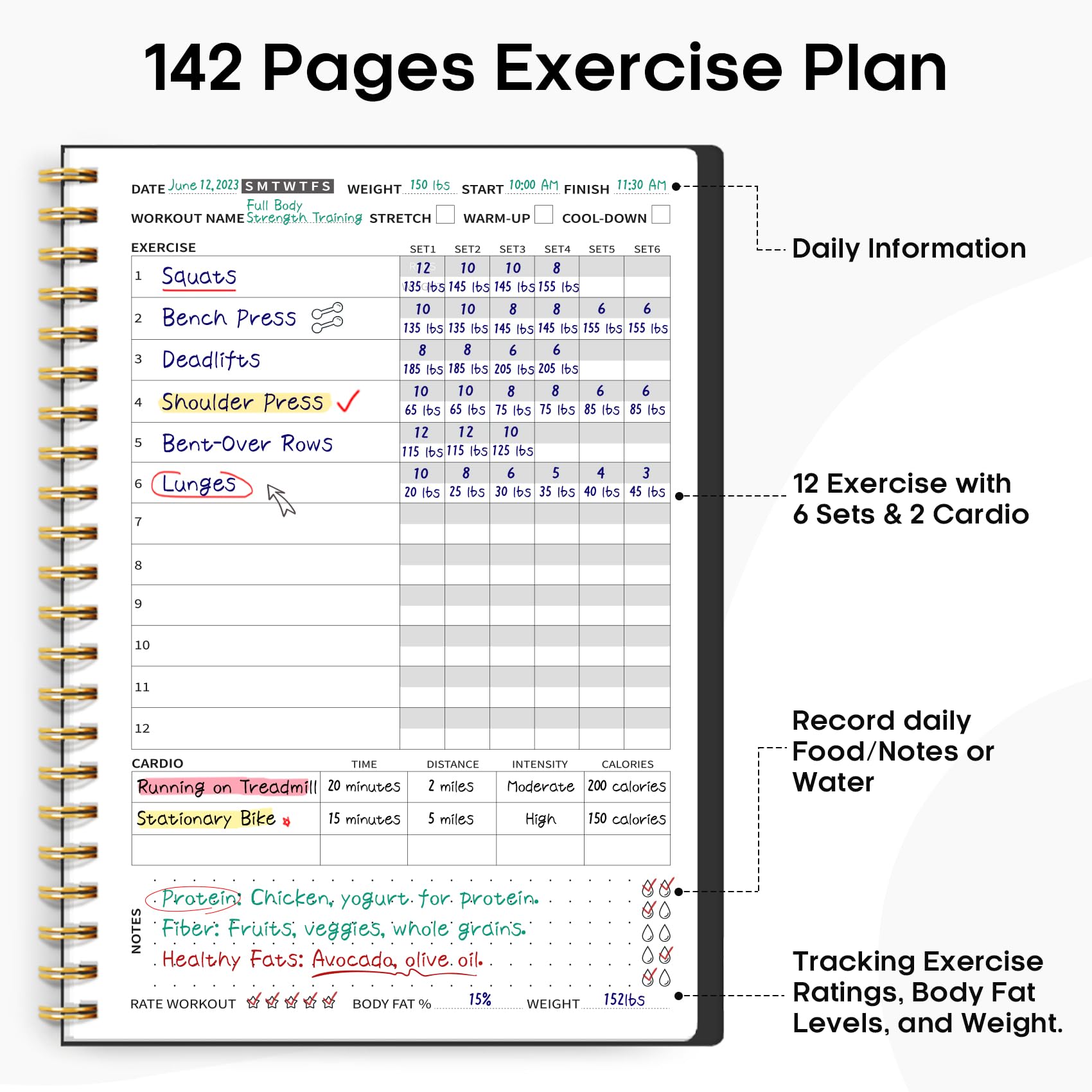 Fitness Workout Journal for Women & Men, A5(5.5" x 8.2") Workout Log Book Planner for Tracking, Progress, and Achieving Your Wellness Goals - Green - My Store