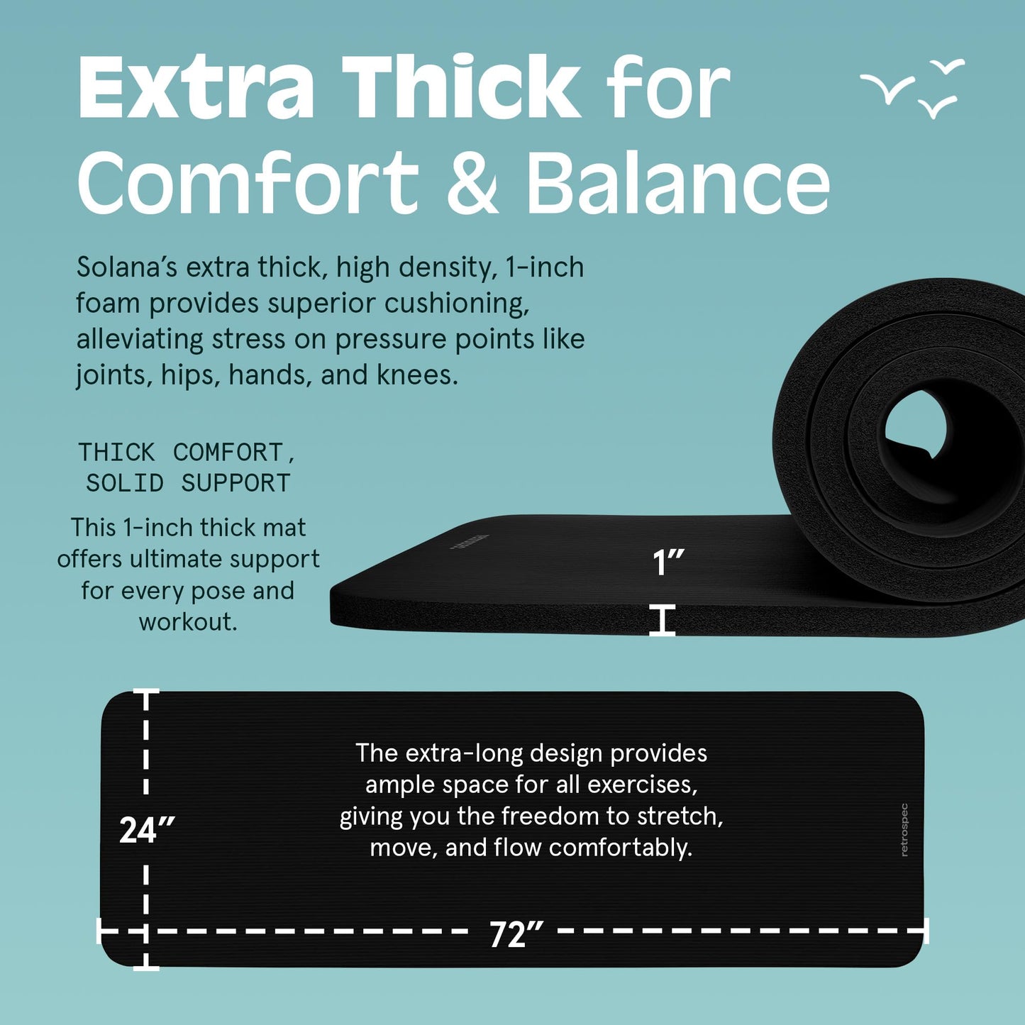 Retrospec Solana Yoga Mat 1" Thick With Nylon Strap For Men & Women - Non Slip Exercise Mat For Home Yoga, Pilates, Stretching, Floor & Fitness Workouts - My Store