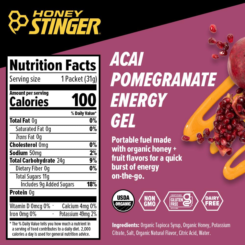 Honey Stinger Organic Fruit Smoothie Energy Gel, Gluten Free & Caffeine Free, for Exercise, Running and Performance, Sports Nutrition for Home & Gym, Pre and Mid Workout, 12 Pack, 13.2 Ounce