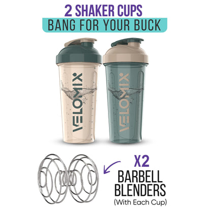 VELOMIX - 2 Pack- 28 oz Protein Shaker Bottles for Protein Mixes - 2x Wire Whisk | Leak Proof Shaker Cups for Protein Shakes | Protein Shaker Bottle Pack (Black/Transparent) - My Store