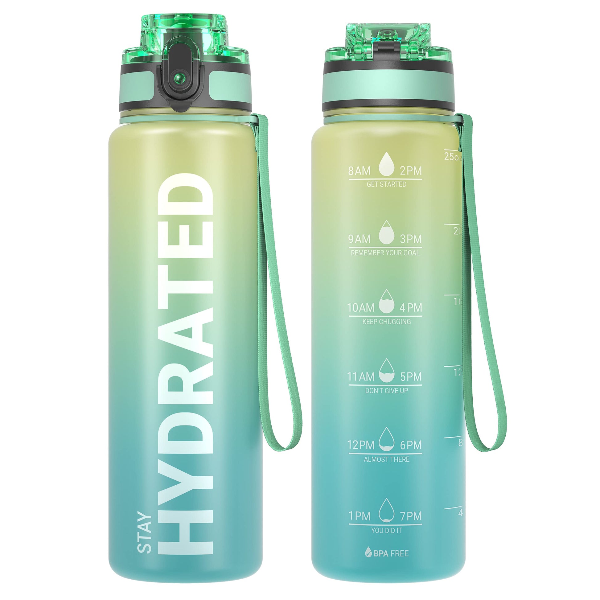 Sahara Sailor Water Bottle, 32/25/17oz Durable and Leakproof Water Bottles Motivational with Time Marker, Tritan, BPA Free, Wide Mouth with Easy Clean Brush for Gym, Travel, School, Office (1 Bottle) - My Store