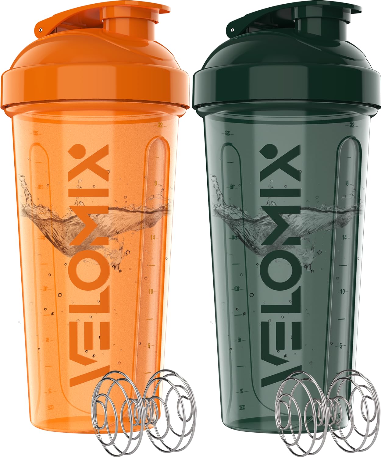 VELOMIX - 2 Pack- 28 oz Protein Shaker Bottles for Protein Mixes - 2x Wire Whisk | Leak Proof Shaker Cups for Protein Shakes | Protein Shaker Bottle Pack (Black/Transparent) - My Store