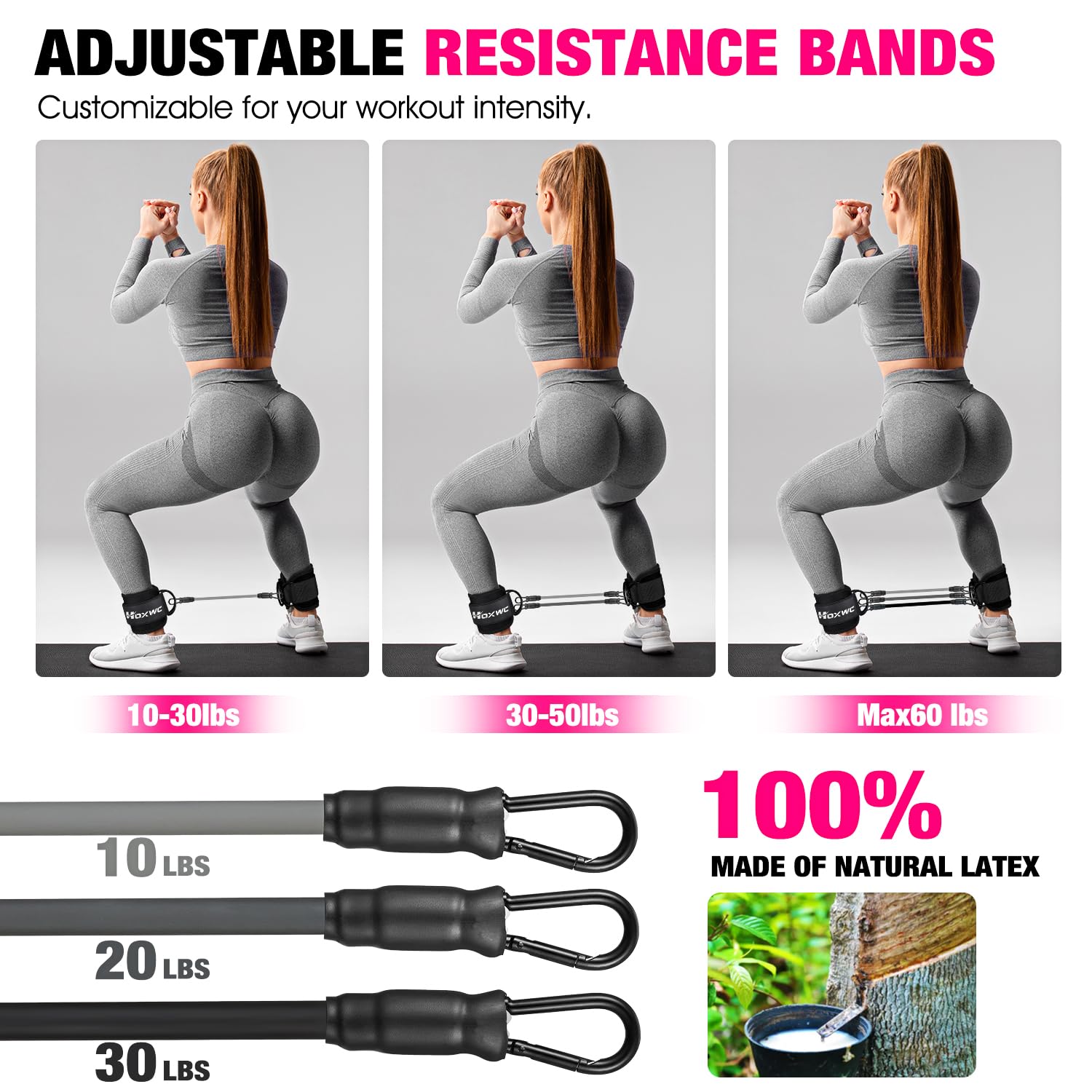 Ankle Resistance Bands with Cuffs, Ankle Bands for Working Out, Ankle Resistance Band for Leg, Booty Workout Equipment for Kickbacks Hip Fitness Training, Exercise Bands for Butt Lift Women - My Store