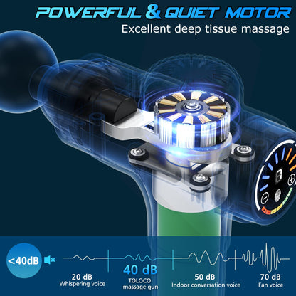 TOLOCO Massage Gun Deep Tissue, Percussion Massage Gun with 10 Replacement Heads, Super Quiet Portable Electric Massager for Athletes, Relax, Black - My Store